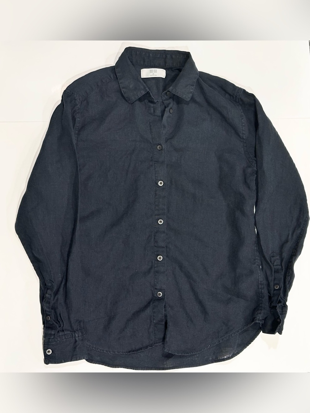 Uniqlo Black 100% Linen Button-Up Shirt XS Long Sleeve Minimalist Relax